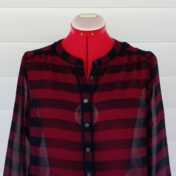 Banana Republic Striped Stand Collar Blouse Sz S - Picture 2 of 9